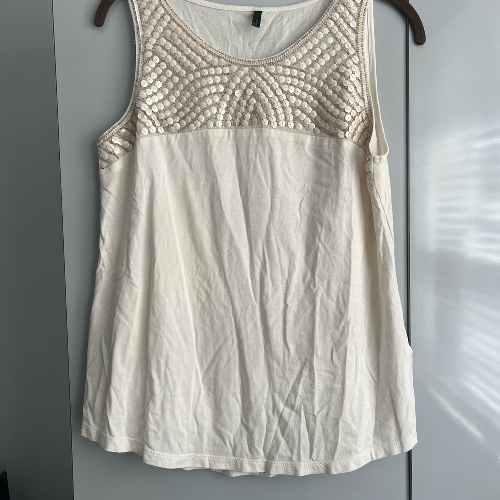 United Colors Of Benetton Cream Embellished Tank Top